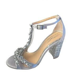Jewel by Badgley Mischka Carver Block Heel Evening Sandals Shoes Silver Size 5.5